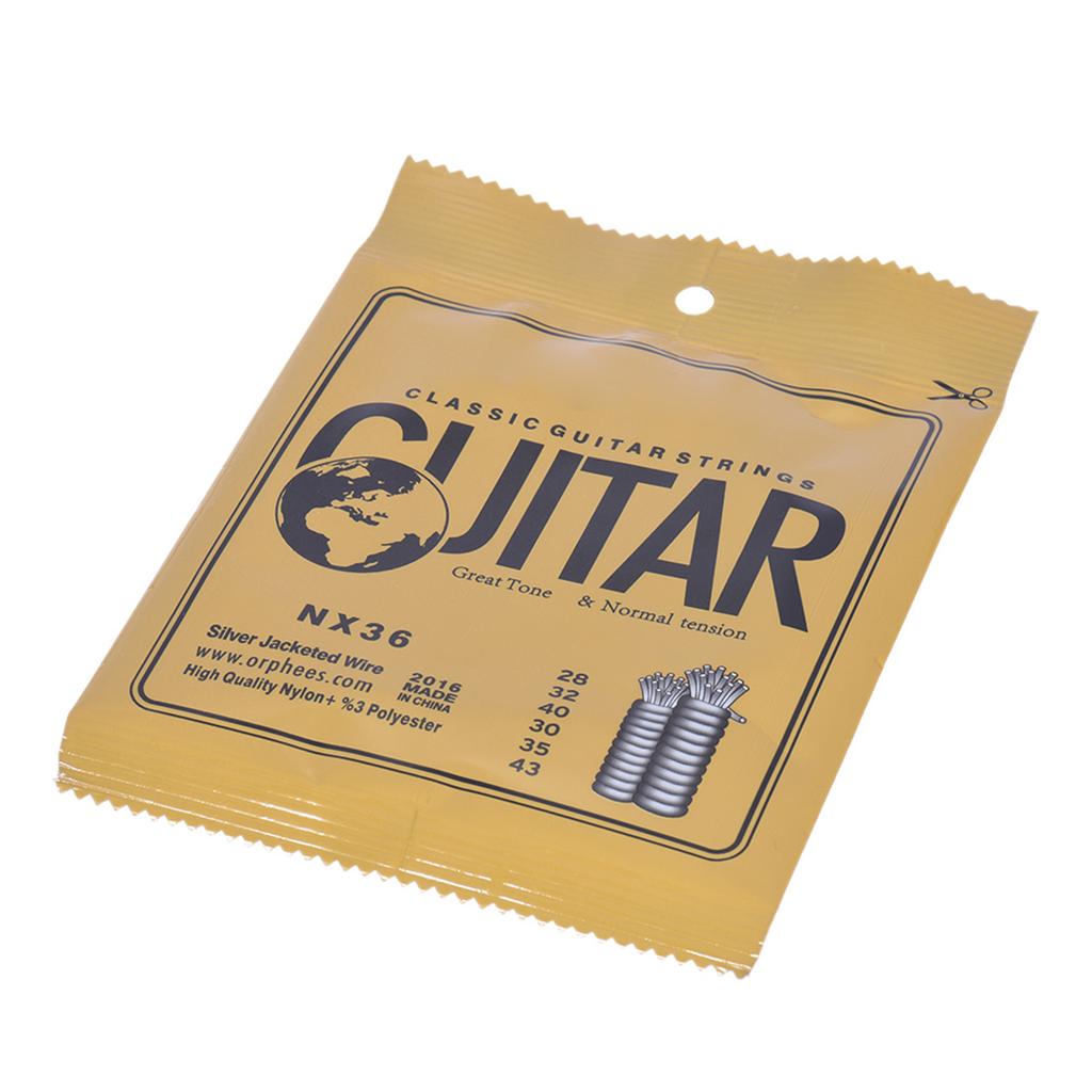 Orphee NX36 Nylon Classical Guitar Strings 6pcs Full Set Replacement (.028 .043) Nylon Core Silver Jacketed Wire Normal
