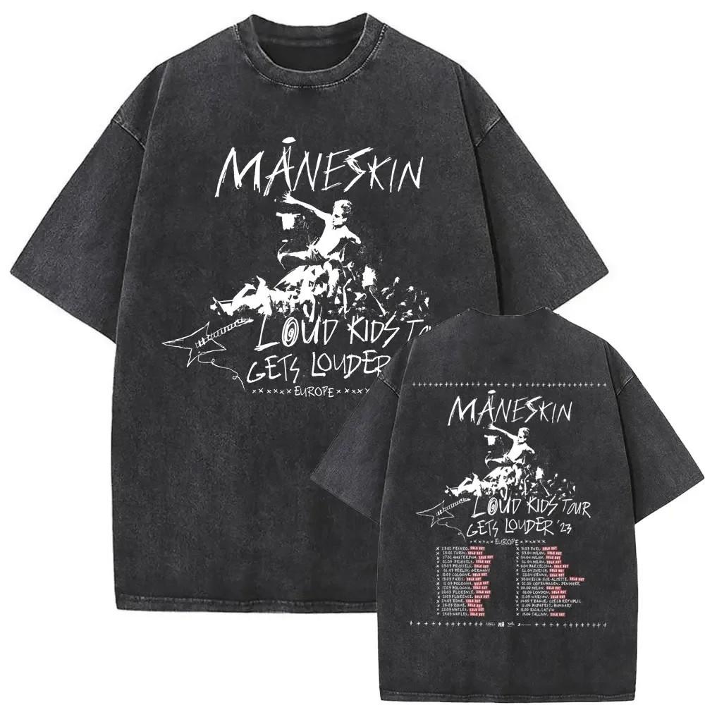 Maneskin Cotton Oversized Mneskin TShirt Washed Italian Rock Band Tee Unisex