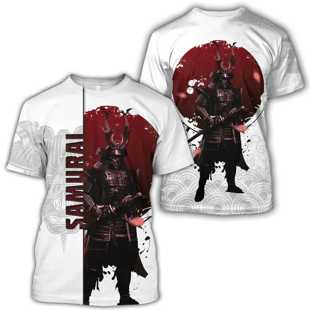 Neues Sommer Japanischer Samurai 3D Gedrucktes Harajuku Herren T-Shirt Sport Vintage Kurzarm Rundhals Cosplay Party Oberteile Kleidung