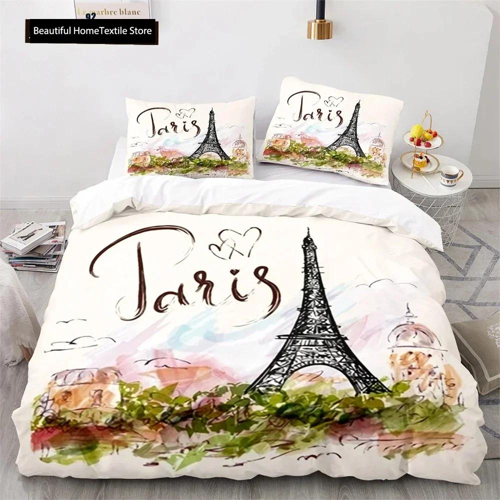 Comforter Luxury New 3D Print Eiffel Tower Lake Colourful Cloud Beautiful Landscape Bedding Set King Size Comforter