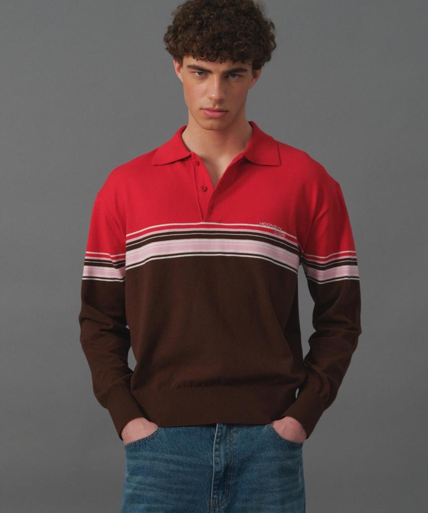 MOONSUN M.C Unisex, Point Stripe Collar Knit / Red Pink