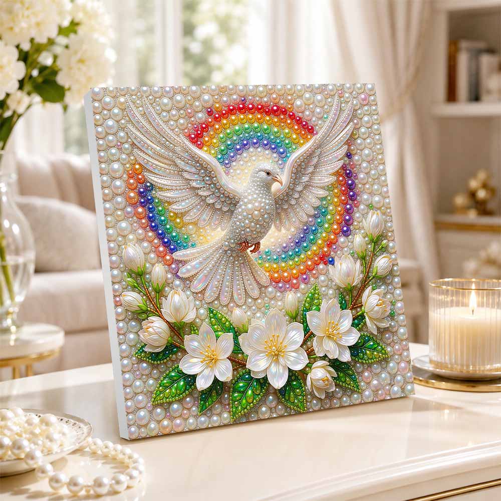 Pearl Painting 5D DIY Decorative Painting. White Dove And Flowers. Cute Birthday Gift. Handmade Art Painting
