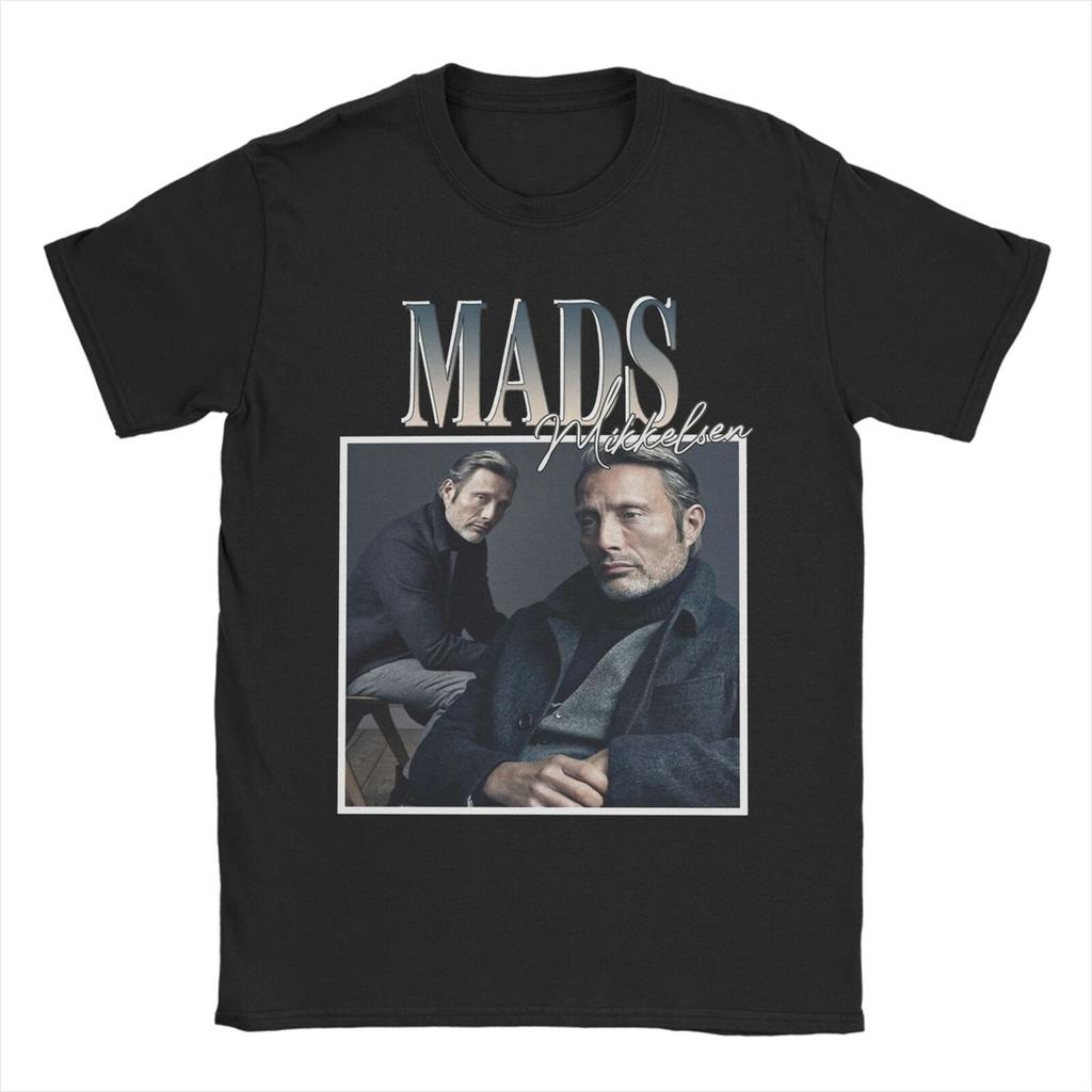 I Love Mads Mikkelsen Pattern T-shirt Men and Women Fashion Casual Tee 100% Cotton Loose Large T-shirt Fun Humorous Emoji Pack