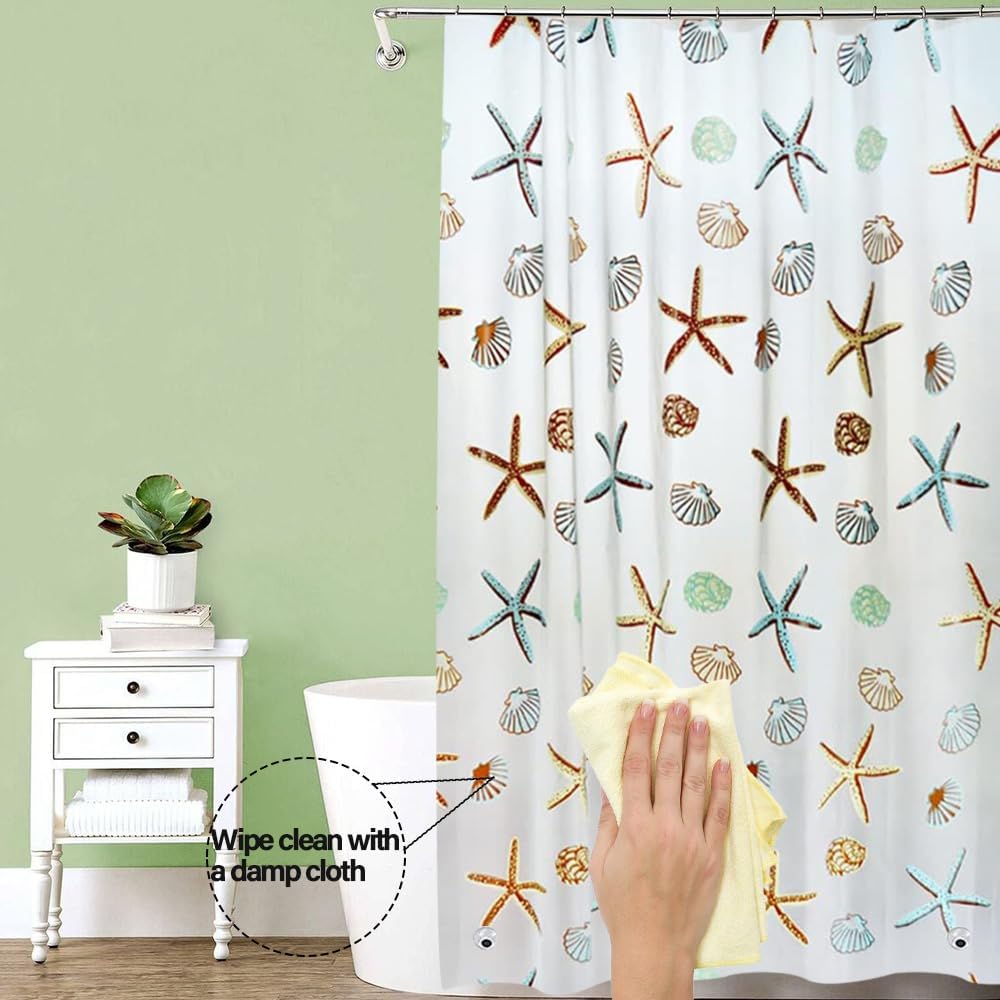 1Pc Starfish Shower Curtain With Metal Grommets & Plastic Hooks Transparent Bath Curtain Liner Bathroom Partitions Window