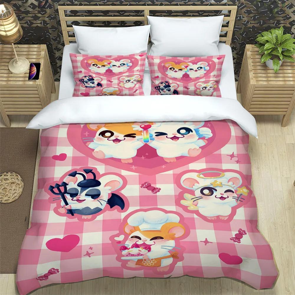 3D Printing Cartoon Lovely Hamtaro Bedding Set Duvet Cover Pillow Set Birthday Gift Children Quilt Cover Bedding Home Textiles