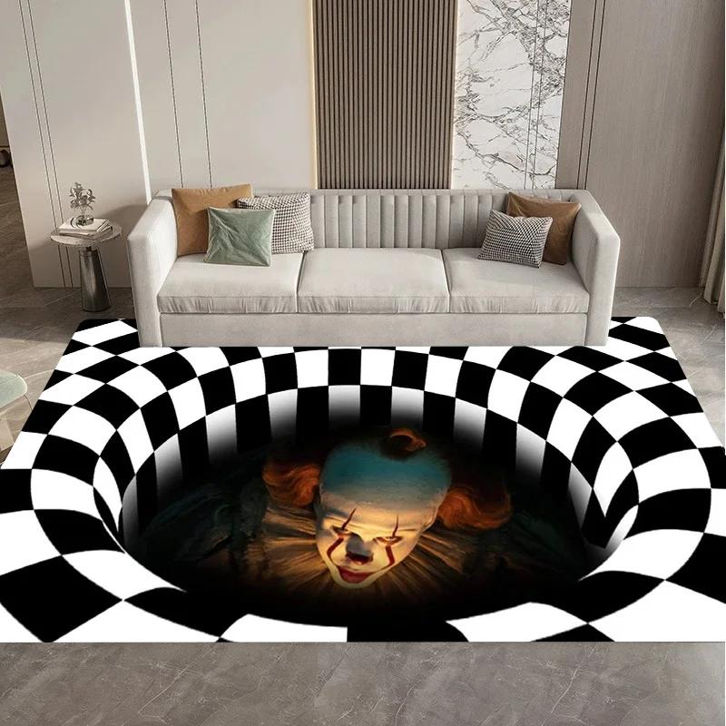 Visual 3D Black and White Grid Illusion Vortex Trap Mat Rug for Bedroom Sofa Living Room Decoration carpet