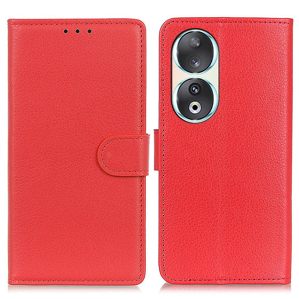 Wallet Phone Case for Honor 90,Litchi Texture PU Leather Stand Protective Phone Cover