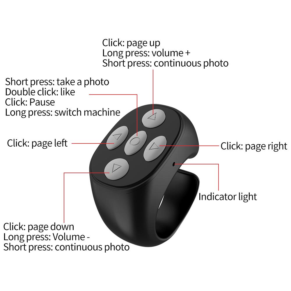 For TikTok Ring Bluetooth Remote Control Fingertip Selfie Video Controller Automatic Page Turner Browsing Controller