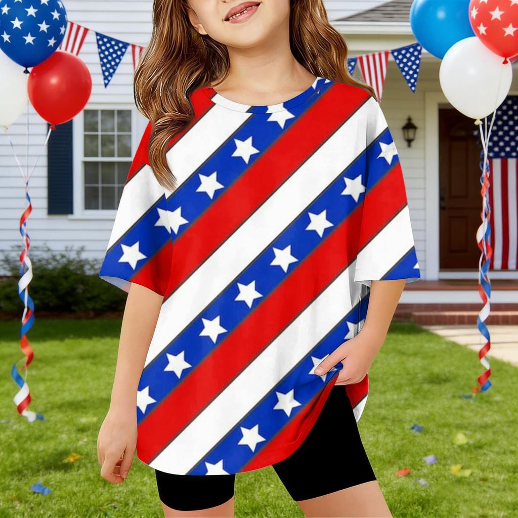 Kids Independence Day Print Round Neck Short Sleeve Casual T-shirt