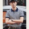 Vintage Sailor Striped Cotton Polo Shirt for Men - Summer Short Sleeve Turn-Down Collar