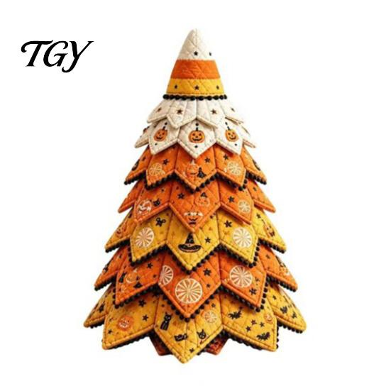 Fall Seasonal Decorations Halloween Quilted Fabric Tree Kit, Witch Cat Spider DIY Handmade Keepsake Decor 3D Padded Sewing Craft Project for