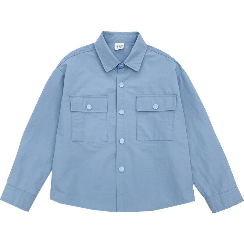 Spring and Autumn Boys New Loose Casual Solid Color Outer Shirt