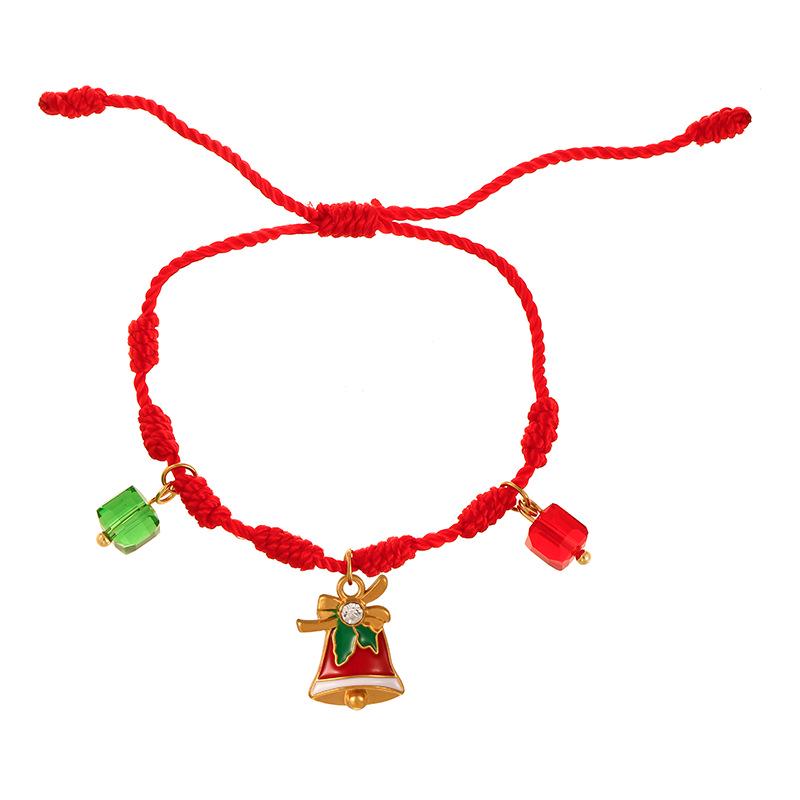 European-American Christmas Reindeer Bell Bracelet with Adjustable Santa, Candy Cane, and Cartoon Drip Oil Charm