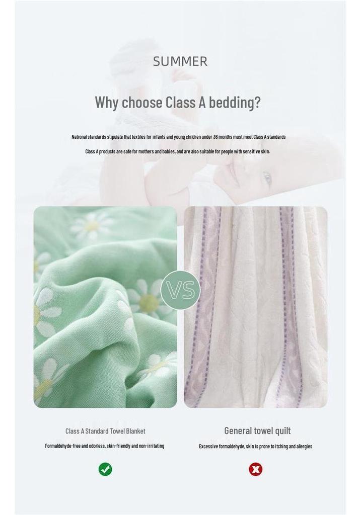 Pure Cotton 6-Layer Gauze Summer Quilt for Children - Thin, Breathable Baby Blanket