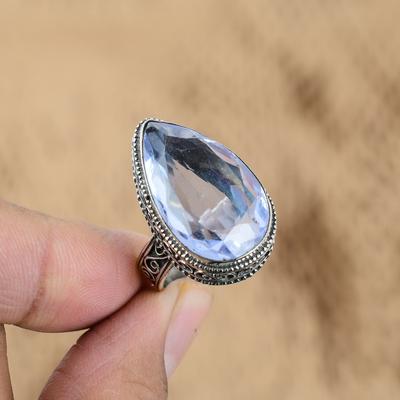 Natural Tanzanite Quartz 925 Silver Multi Stone Vintage Ring Size 8 For Women