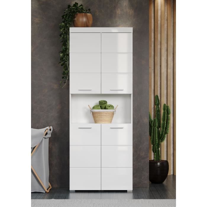 Bathroom Cabinet Double Column - 4 Doors + 1 Niche - L73 X D31 X H190 Cm - White - AMANDA