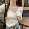 Small Short Sweet and Spicy Style U-neck Slim and Thin Long-sleeved T-shirt Women's Autumn Solid Color Versatile Bottoming Top