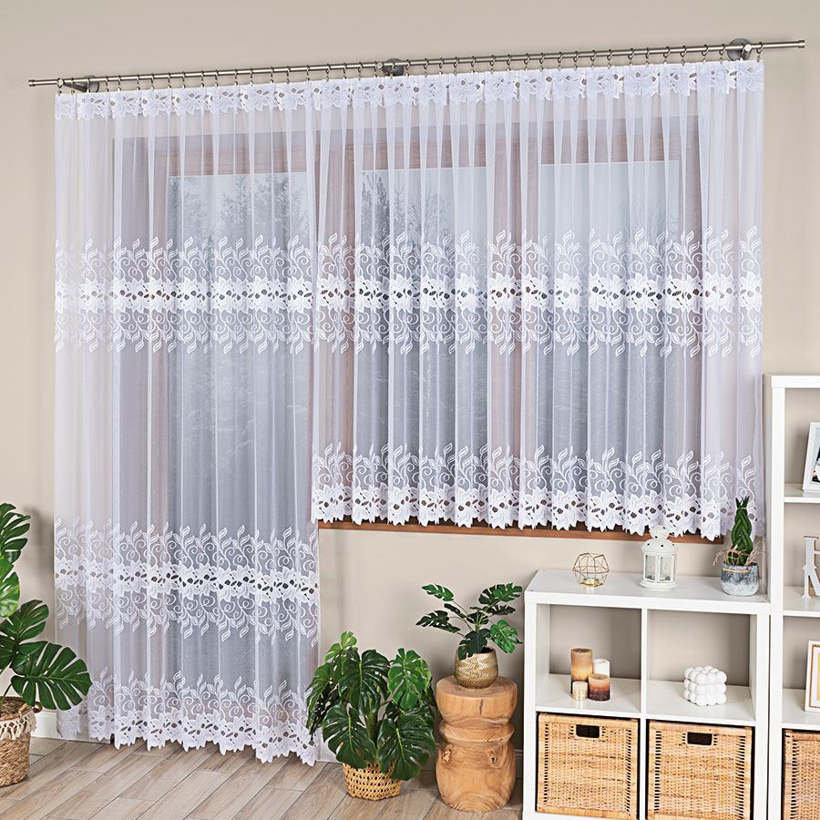 BASTIA - Ready-made Jacquard Curtain with a Straight Hem - 400x160 Cm - White