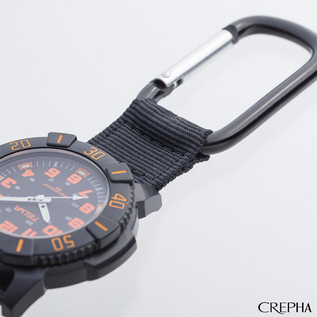 CREPHA Pocket Watch Analog Carabiner Watch Waterproof Nylon Strap Black Dial Black (Klepha) CB-A272-OR Men's