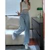 Pantalones vaqueros de mujer de talle alto con cordones, estilo Y2K, para primavera, verano y otoño, de pierna ancha y recta, largos hasta el suelo.