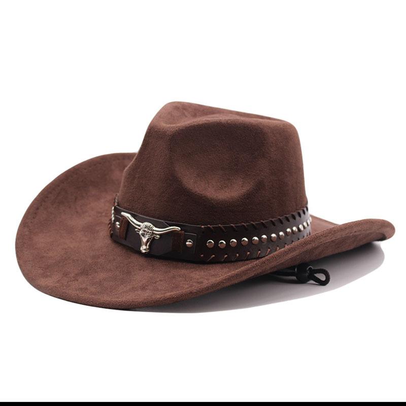 Hot-selling top hat, ethnic style cow head, western cowboy top hat, rolled brim, retro riding hat, woolen felt hat