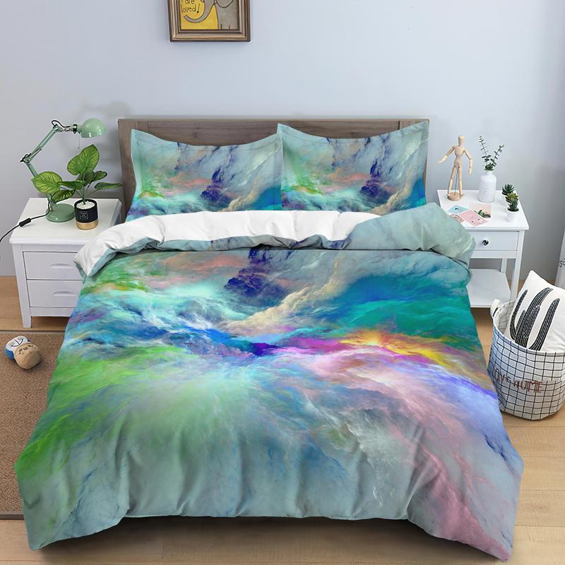 Colorful Cloud Duvet Cover Polyester Orange Yellow Purple Sky Quilt Soft Bedding Set For Teens Girls Abstract Theme