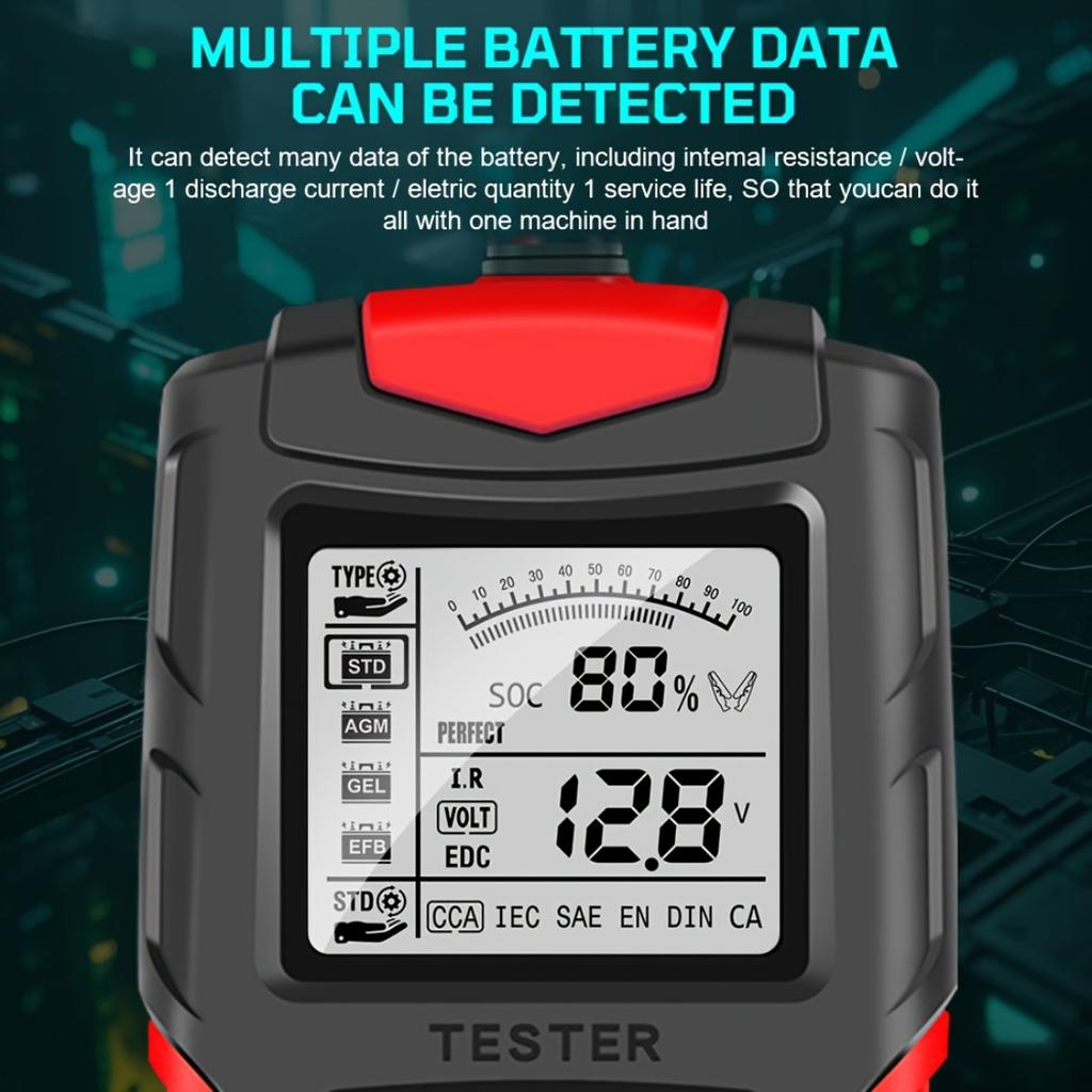 Auto- und Motorrad-Batterietester, 12V 24V Digitaler Analyzer, Misst SOH, SOC, CCA und IR, Batterietestwerkzeug für Auto, LKW und Motorrad