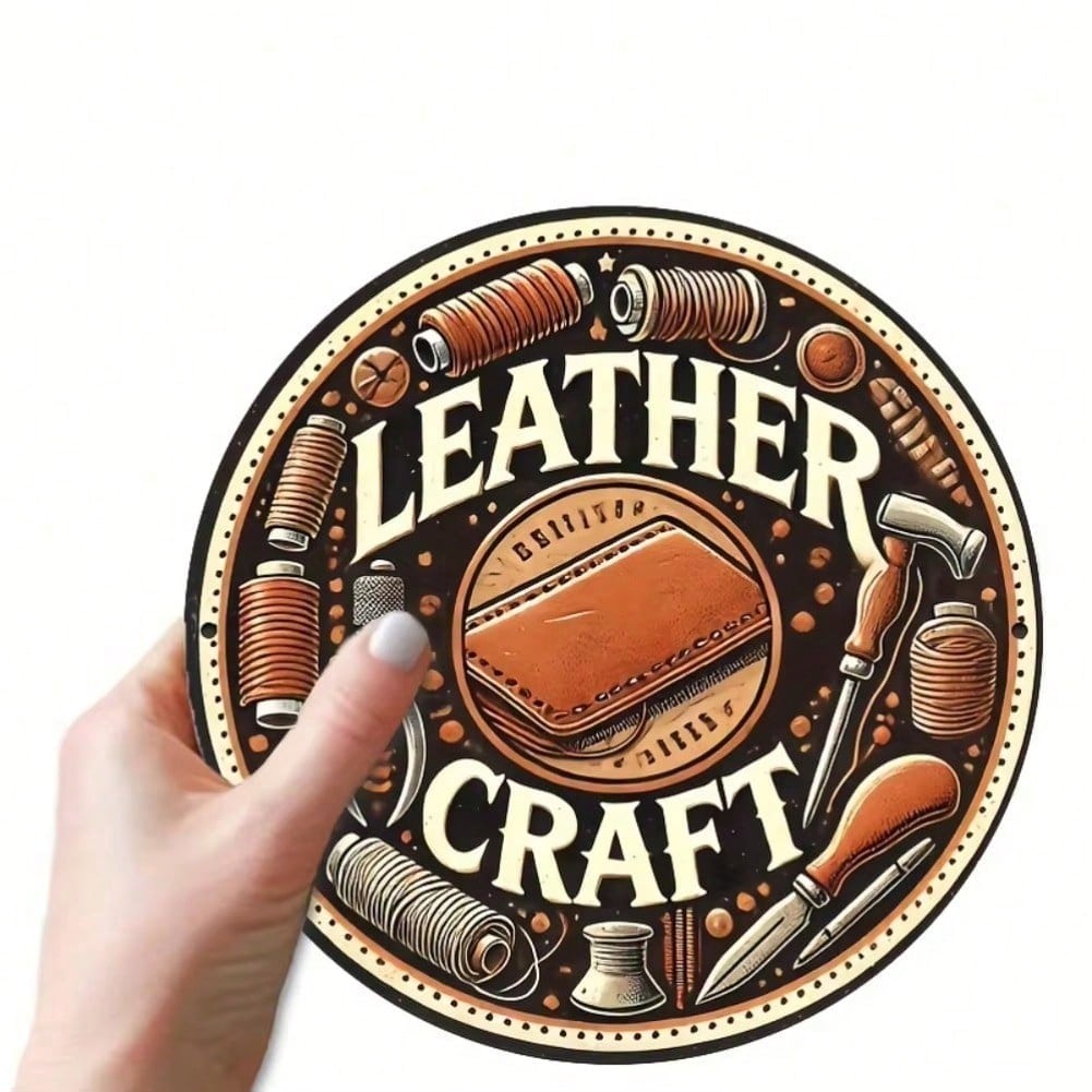 

Vintage 2D Metal Sign Faux Leather Print Hand Tool Design Wall Art Home Decor 20x20 різнокольоровий