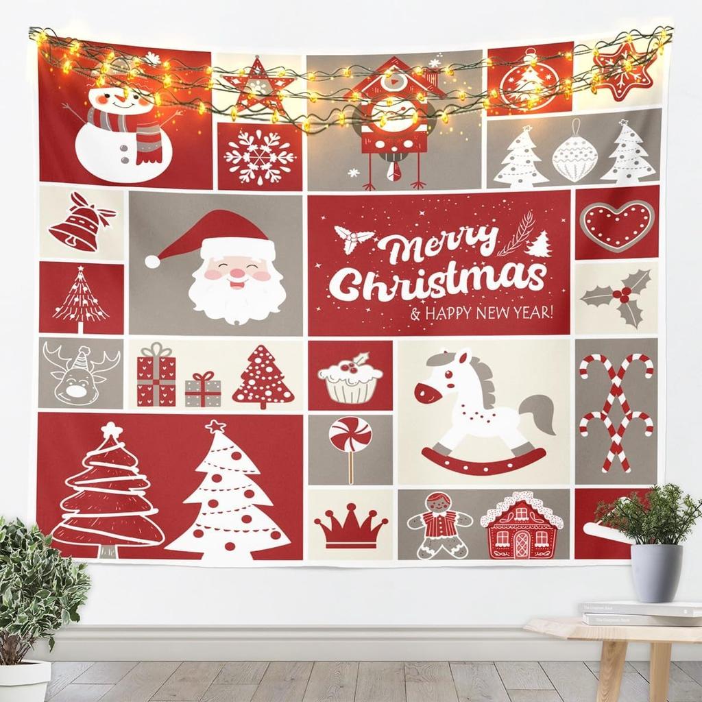 Merry Christmas Tapestry Reindeer Wall Hanging Blanket Damask Pattern Wall Art For Living Room Bedroom Decoration Snowflake