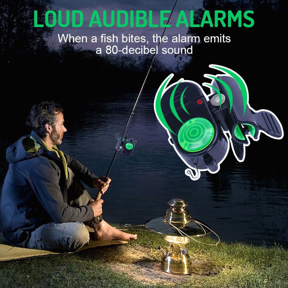 Fishing alarm with LED light, 2025 new high-sensitivity electronic fishing alarm indicator, rod bite bell sound detection