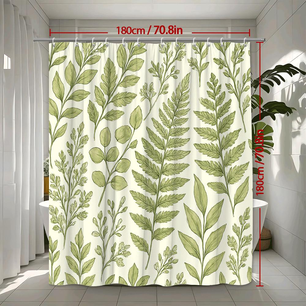 Elegant Green Leaf Pattern Shower Curtain Waterproof And Mildew Resistant Fabric For Modern Bathroom Decor Non-Toxic Material