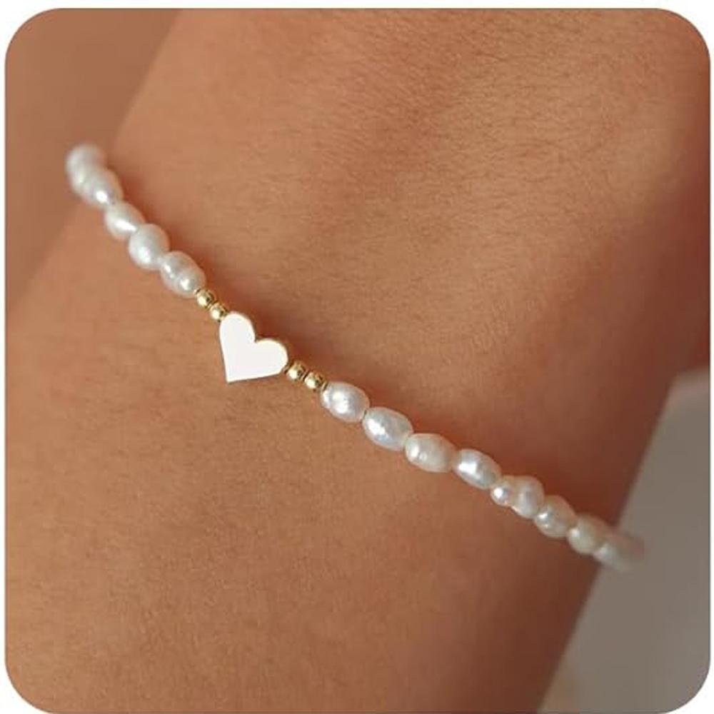 14K Gold Silver Bracelets for Women Girls - Evil Eye Diamond Cuban Link Heart Pearl Everyday Jewelry