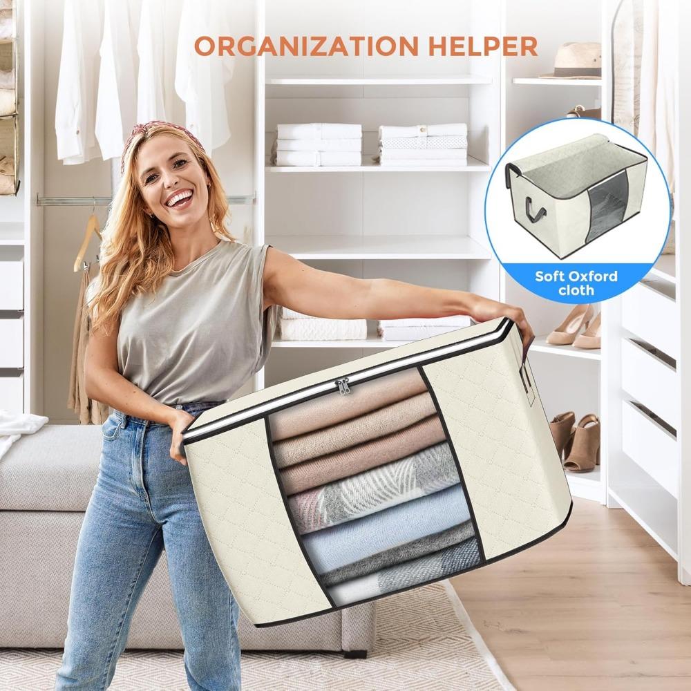 Large Storage Bags,  Clothes Storage Bins Foldable Closet Organizers Storage Containers for Clothing Blanket Comforters Bed Sheets Pillows and Toys
