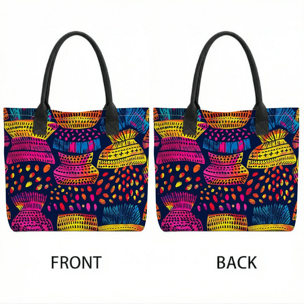 Bohemian Printed Canvas Tote Bag Large Capacity Casual Shoulder Bag for Daily Travel Shopping