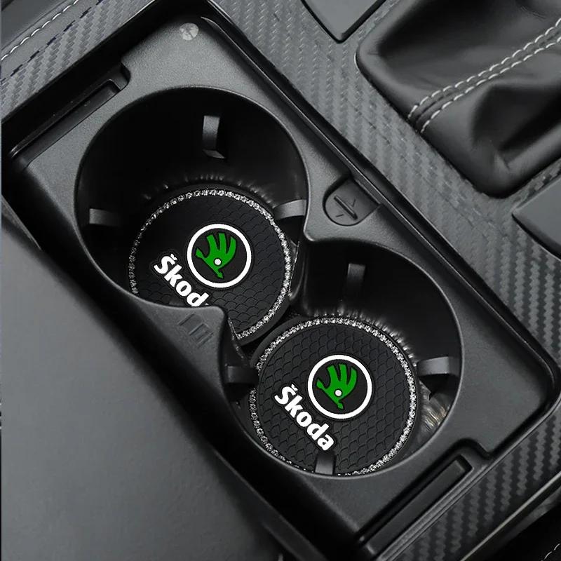 Car Sticker 2025 New Car Diamond Coaster Water Cup Anti-Slip Pad For Skoda Octavia A2 A5 A7 A8 Fabia Rapid Karoq Superb Kodiaq Y