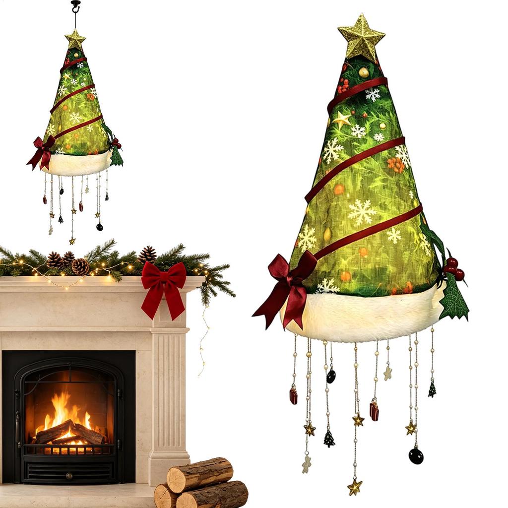 Santa Hat LED Light Christmas Chandelier Warm Glow Hanging Ornament Indoor Holiday Ceiling Decoration Home Decor Light