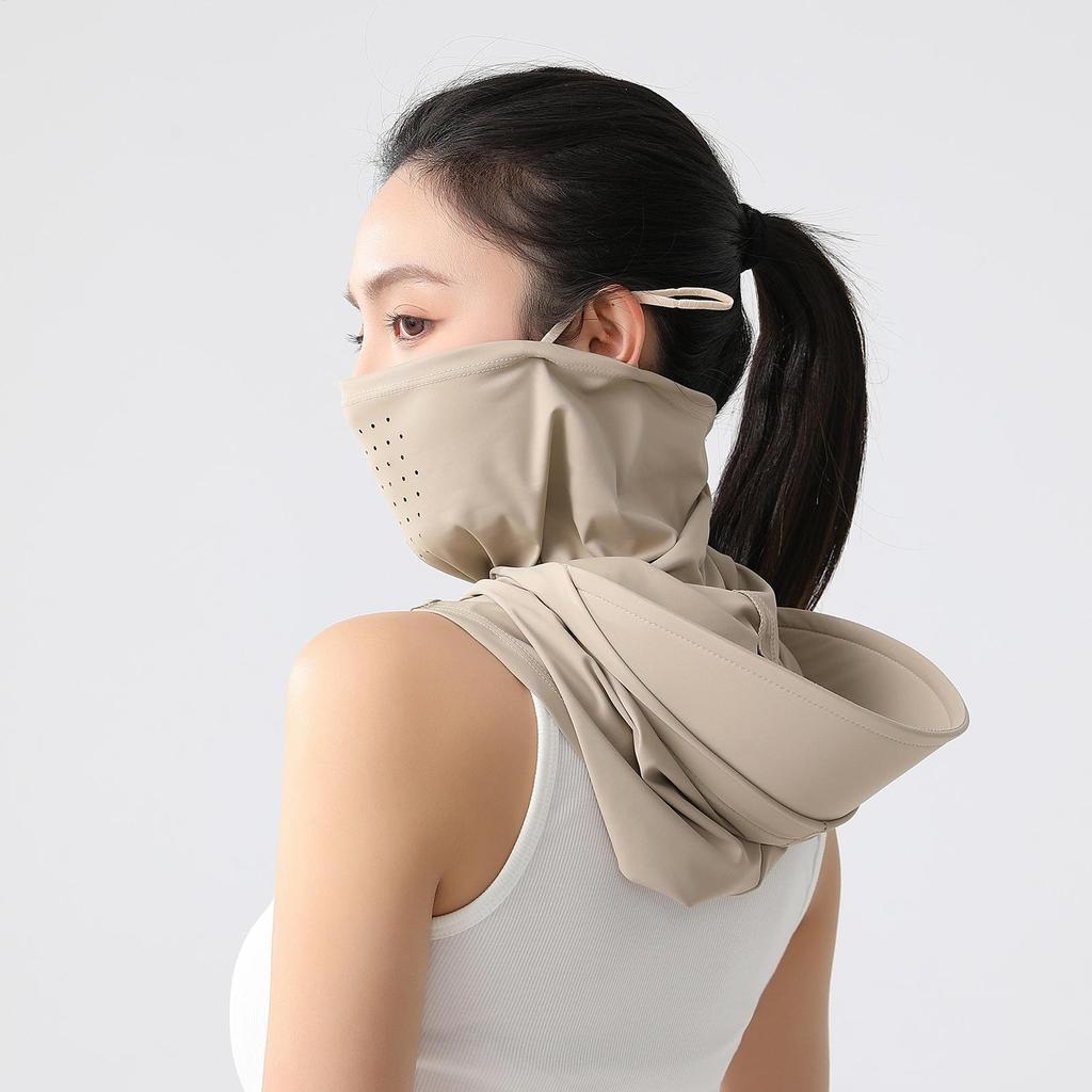 Chapeau d'été Visage Pare-soleil Anti-UV Chapeau Intégré Écharpe Respirante en Soie Glacée Protection Solaire Visage Cou Conduite Vélo Serviette Visage