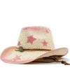 Simple Outdoor Beach Hat Sun Hat New Women's Pink Spray Paint Five-pointed Star Denim Ethnic Style Straw Hat