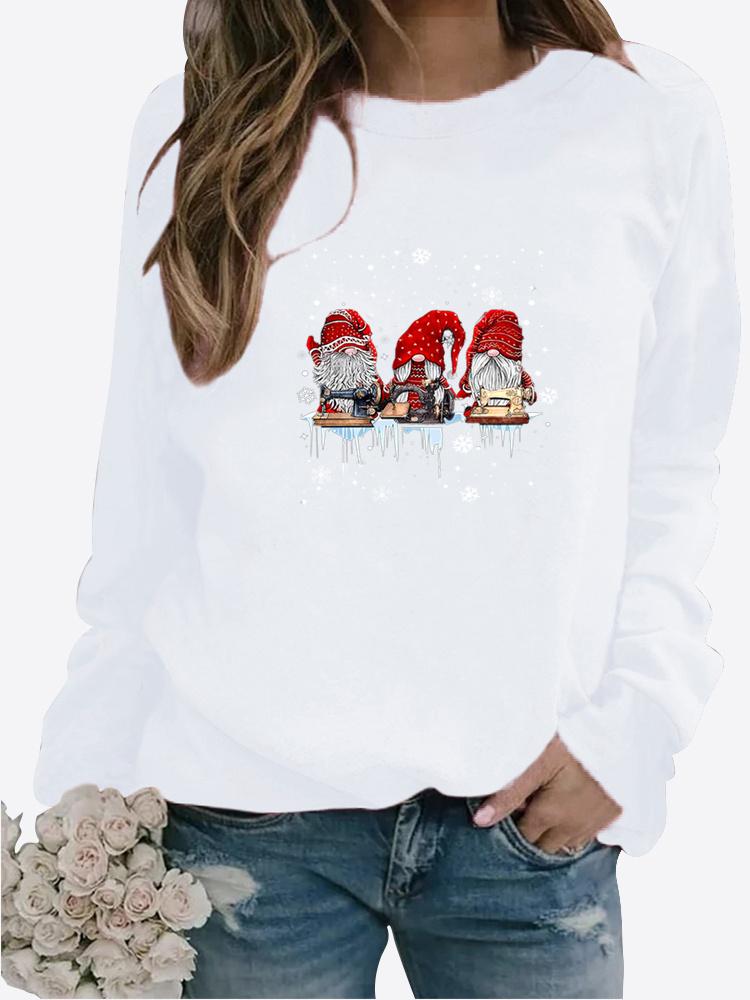 Women's Winter Printed Round Neck Comfortable Sports T-shirt Plus Size Casual Long Sleeve Tops Sweatshirt Printed Sweater Pullover