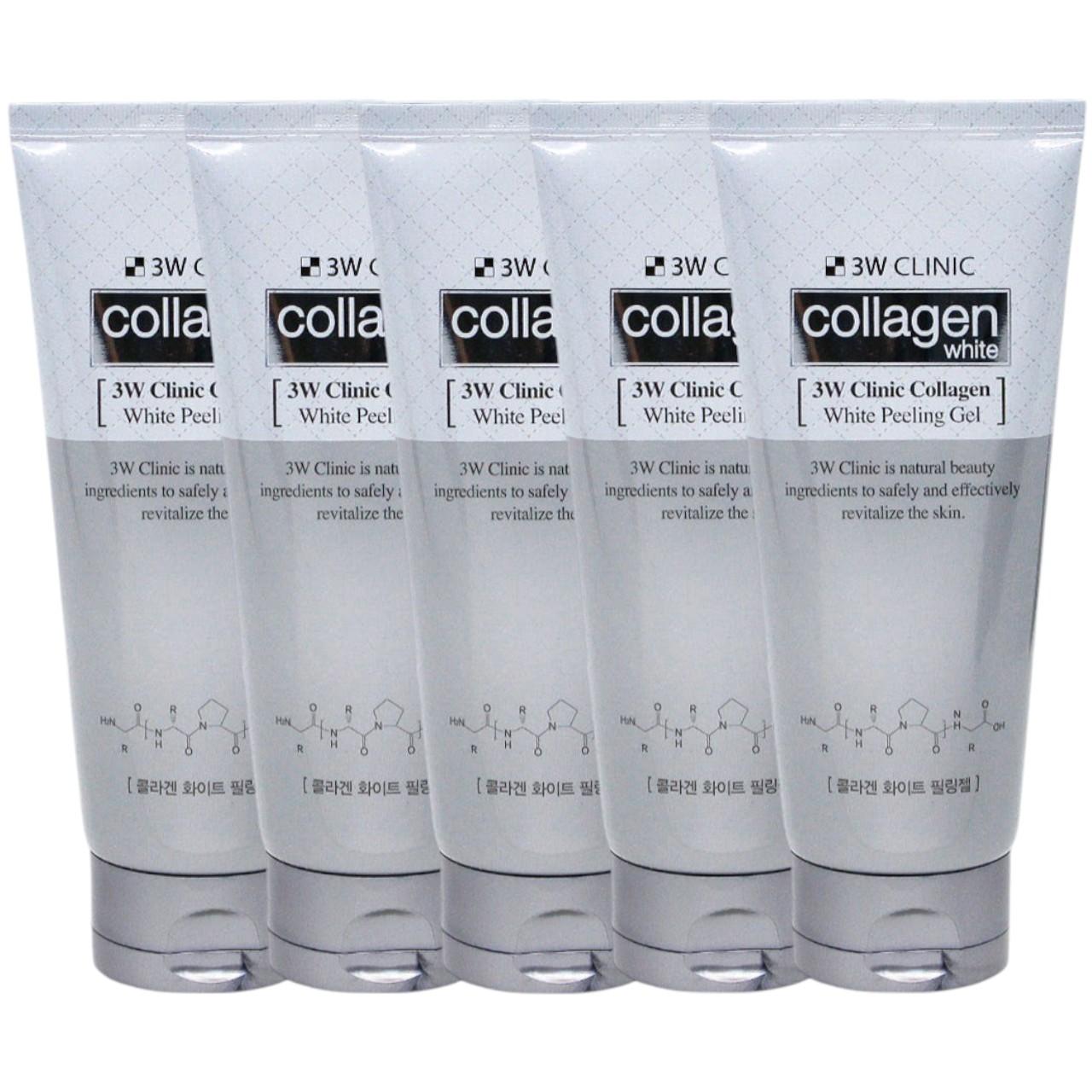 3W Clinic Collagen White Peeling Gel – Brightening & Exfoliating Face Scrub with Hydrolyzed Collagen (180ml x 5pcs Bulk Set)