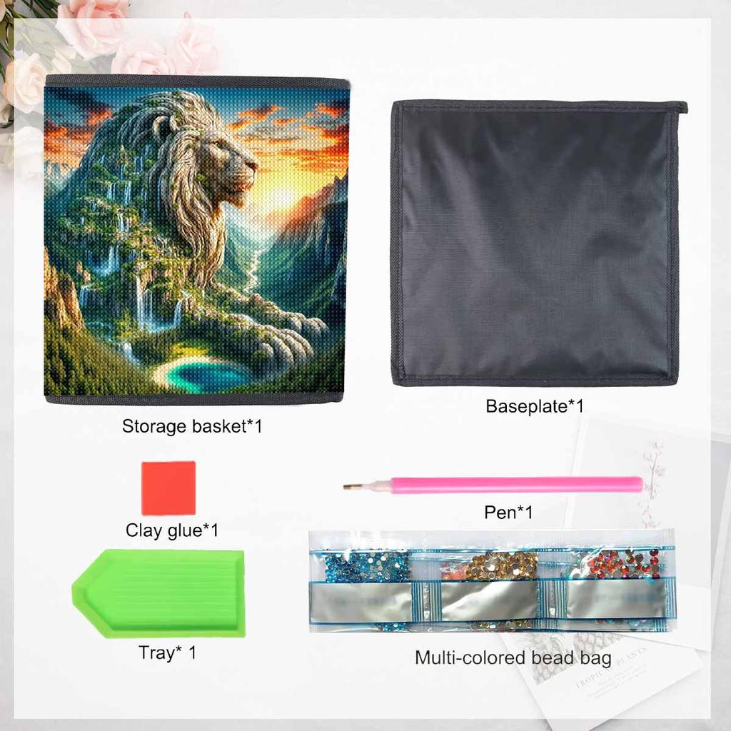Stone Lion Mountain 5D Diamond Painting Storage Basket Full Round Drill Mosaic Diamond Embroidery Cross Stitch Kits Home Decor Home Decor