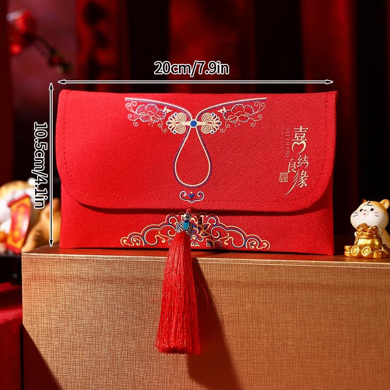 1Pc  Cloth Wedding Red Envelope Traditional Chinese Wedding Red Envelope Lucky Money Packets With Tassel Weddings Supplies