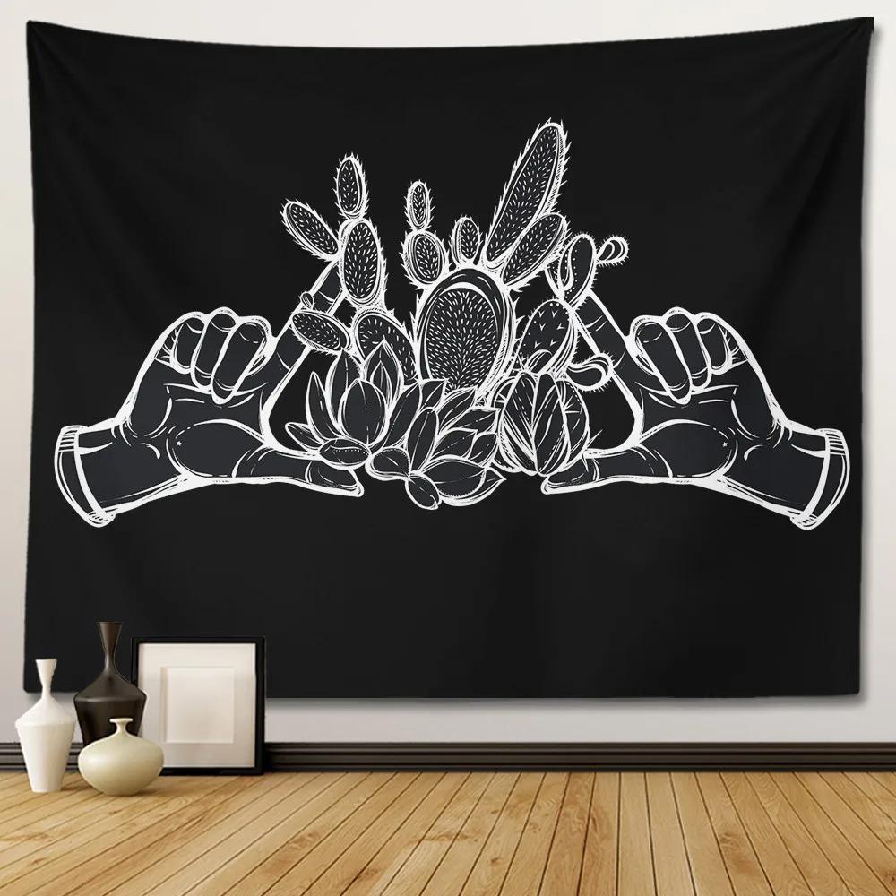 Black and White Moon Hands Tapestry Polyester Witchy Wall Hanging Mystic Gothic Decor for Bedroom Living Room Dorm Background