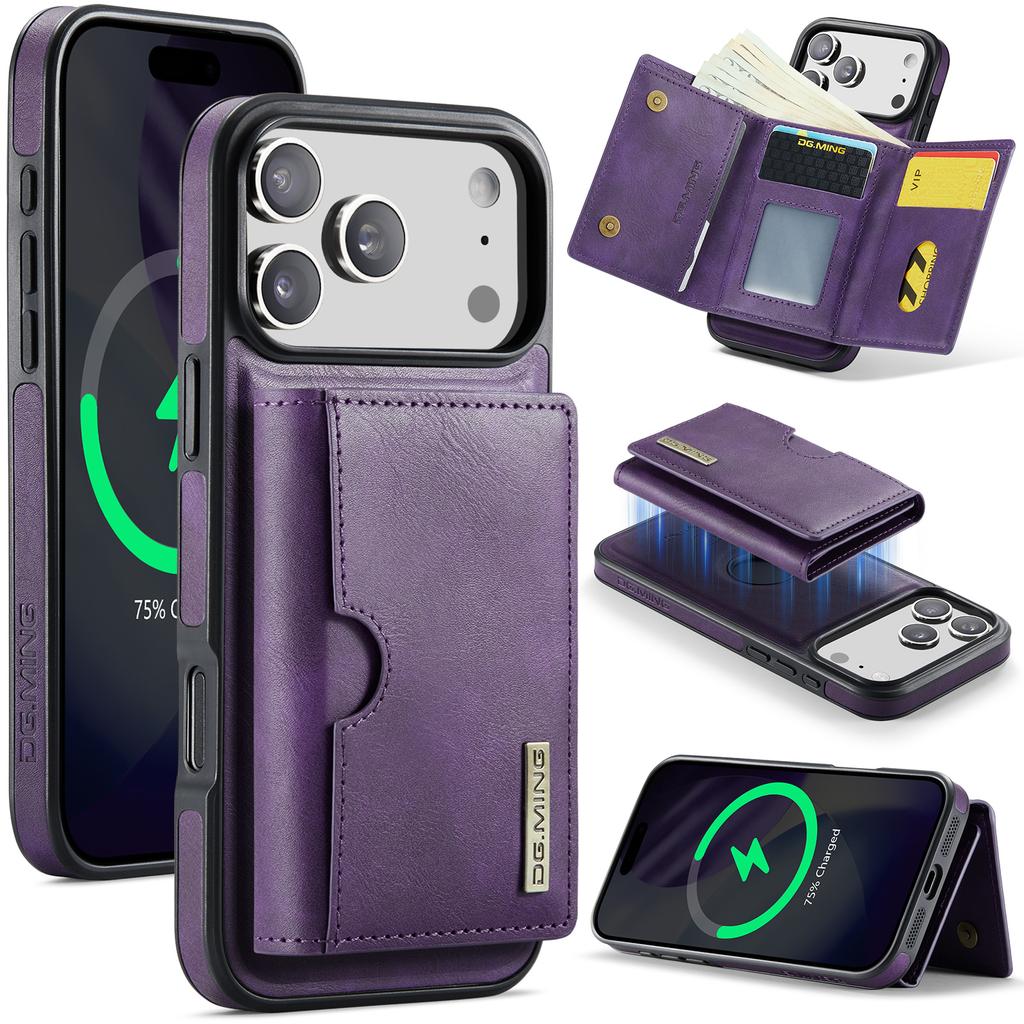 DG.MING M6 Series For iPhone 17 Pro Max Case Magnetic Wallet PU + PC + TPU Phone Cover