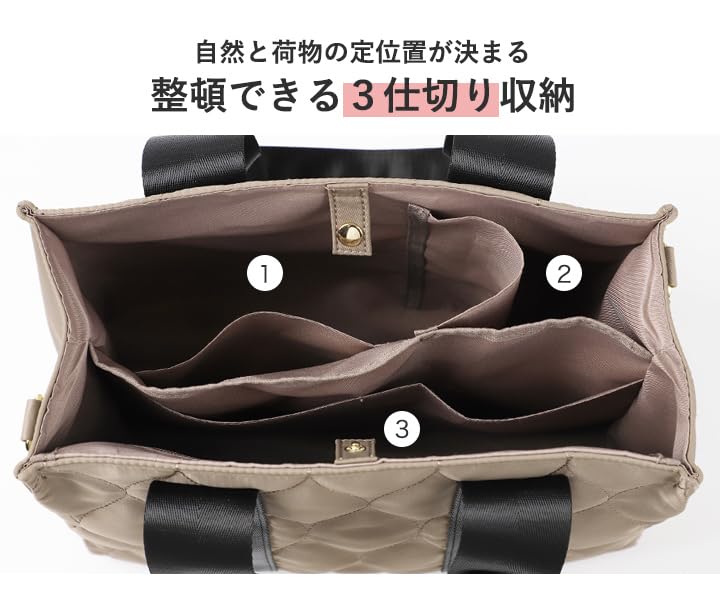 Lizdays Women's Lightweight Nylon Tote Bag with A4 Dividers, Shoulder Bag, Crossbody Bag (Gray BeigeBlack)