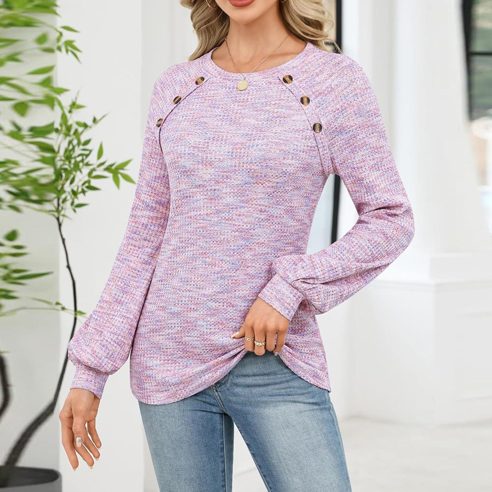 

Женская Мода Повседневный Топ Реглан с Длинным Рукавом и Пуговицами на Шее XL розовый