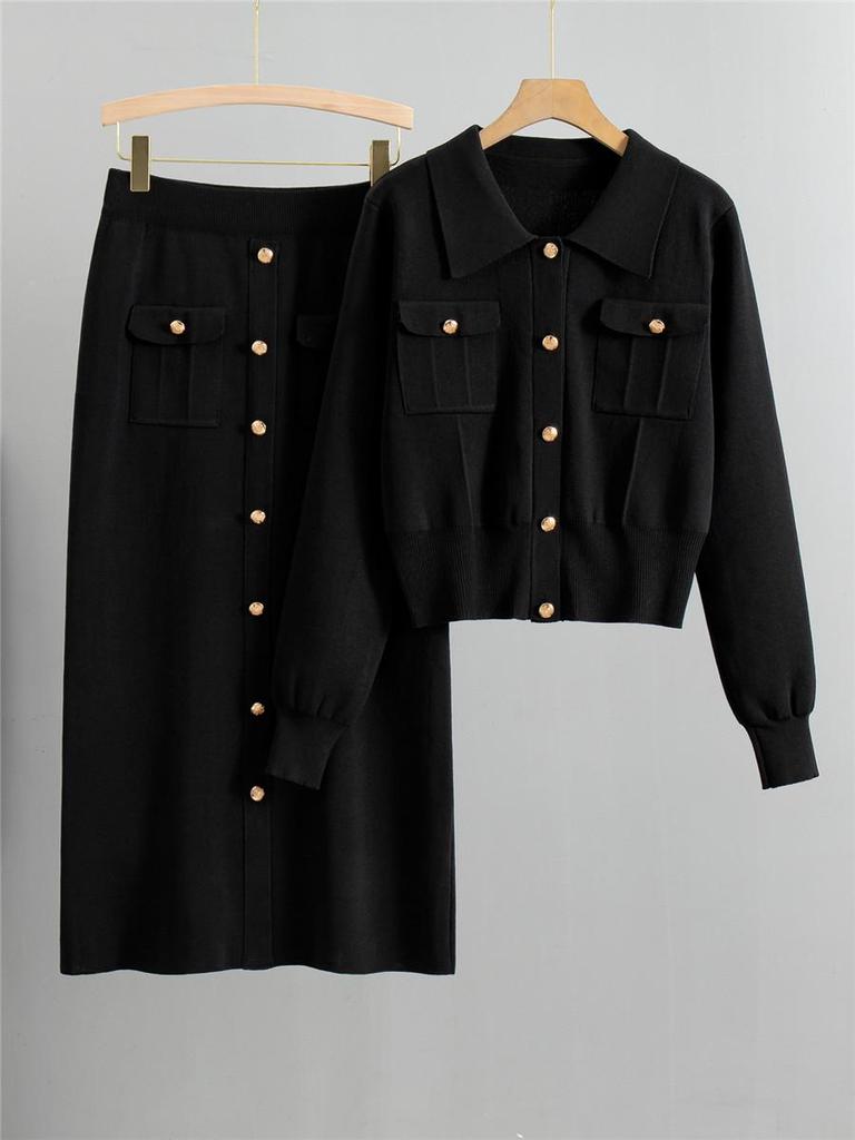 European Casual Knitwear Two-Piece Set: French Style Sweater Cardigan and Skirt for Women - Autumn/Winter Collection