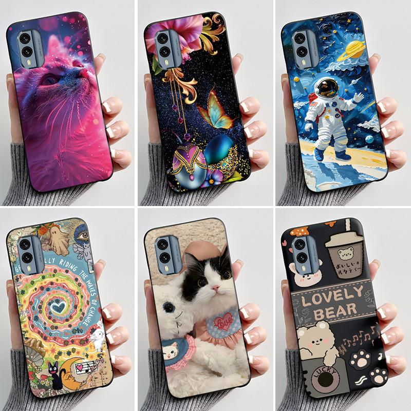 Casing For Nokia X30 5G Case Aesthetic Fashion Cute Cat Astronaut Cartoon Black Silicone Soft Shockproof Phone Case Back Cover