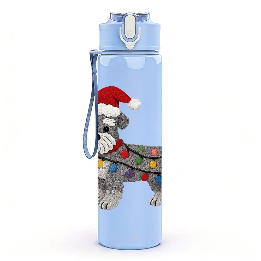 1PC Christmas Scarf Puppy Dog 750ml Color Plastic Sports Water Bottle Leakproof Flip Straw Lid Suitable for Sports Office Home Use