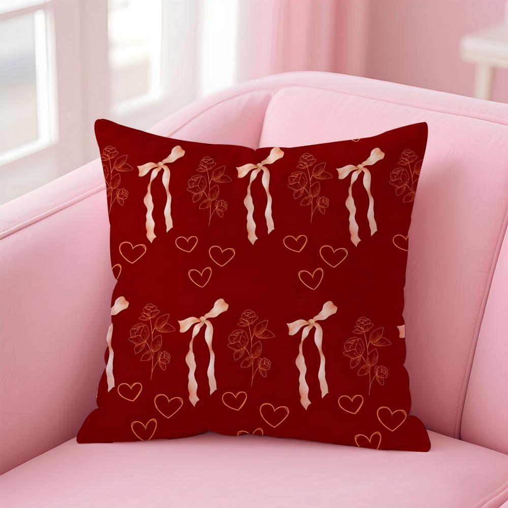 Elegant Cute Red and Pink Bowknot Cushion Cover Pillow Case Soft Friendly Fabric Concealed Zipper